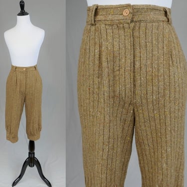 70s 80s Pleated Striped Knickers - 26" waist - Brown w/ Flecks - Poly Cotton Wool Blend - Vintage 1970s 1980s 