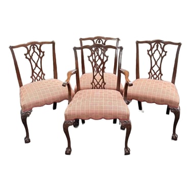 Vintage Solid Mahogany Carved Ball and Claw Chippendale Dining Chairs - Set of 4 