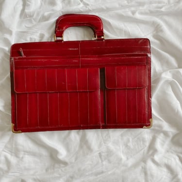 Vintage Genuine Eel Skin Red Briefcase Bag 