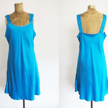 Vintage 90s Turquoise Blue Silk Slip Dress S - 1990s Mini Silk Lingerie Nightie Dress 