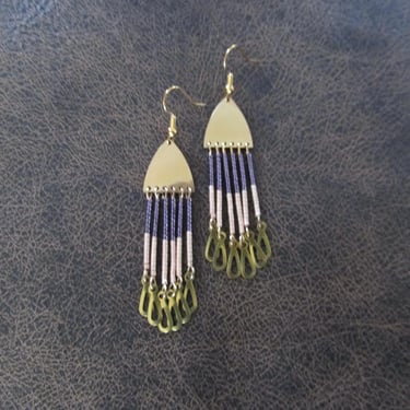 Purple and gold seed bead and gold stainless steel earrings 