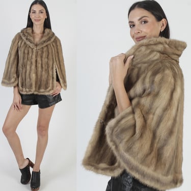 60s Taupe Mink Stole, Mid Century Wedding Cape, Fur Collar MOTB Shawl, Womens Vintage Wrap 