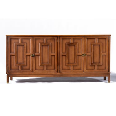 Renzo Rutili Style Mid-Century Modern Fretwork Credenza Buffet 