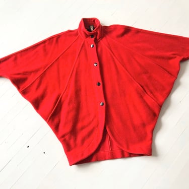 1980s Escada Red Wool Batwing Coat 