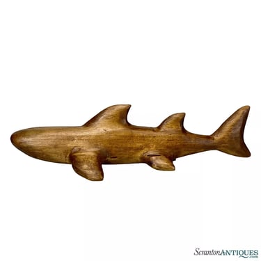 Antique Folk Art Wood Carved Shark Sculpture 13&quot;