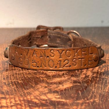 Antique Dog Collar with New Jersey History - A. Van Syckel with Address - Township Tavern - Rare Early 1900s Leather Buckle Collars - 