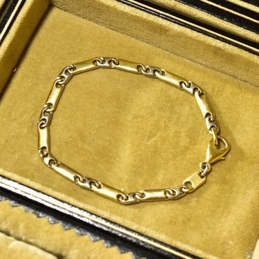 Vintage Solid 18K Gold Two-Tone Link Bracelet, Elongated WG Links, 750 Gold Unisex Chain Bracelet, 7 1/2" 