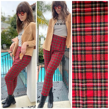 80s Tartan High Waisted Pants Schoolgirl cool stirrups S M 