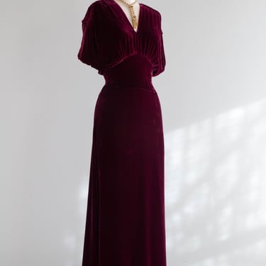 Gorgeous 1930's Silk Velvet Evening Gown In Deep Fuchsia / M