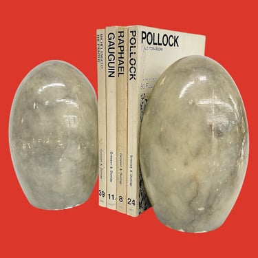 Vintage Stone Bookends Retro 1960s Mid Century Modern + Alabaster + Egg Shaped + Set of 2 + Book Display + Organization + Home Decor + Italy 