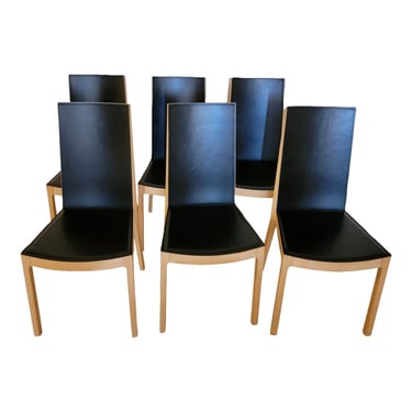 6 Calligaris Black Leather High Back Dining Chairs 
