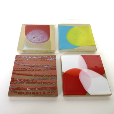 4 Heath Ceramic Coasters, OOAK Sample Test Glaze Tile Art With Original Boxes 