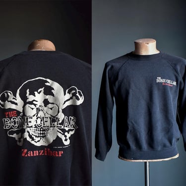 Vintage 1980s The Bone Cellar Zanzibar Pullover Raglan Sweatshirt / Vintage Bones Logo Pullover / 1980s Bone Cellar Sweatshirt Small 