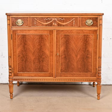 Flint &#038; Horner Antique French Regency Louis XVI Burled Walnut Buffet Server or Bar Cabinet, Newly Refinished