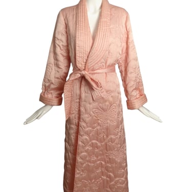 1990s Pink Quilted Satin Robe, Size 8