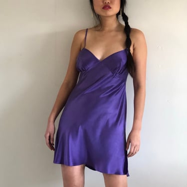 90s Victorias Secret silk charmeuse royal purple slip dress / vintage bias cut purple silk back tie babydoll slip dress lounge dress | S M 