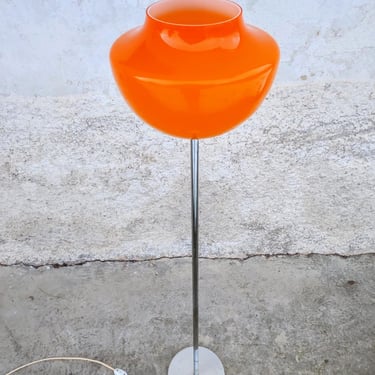 Vintage Orange Floor Lamp / Retro Floor Lamp / 70s/ Metal Chrome Floor Lamp / Metal and Glass Floor Light  Retro Light / Vintage Lightning 