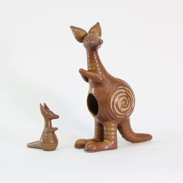 Vintage Lisa Larson for Gustavsberg Kangaroo with Joey Ceramic Sculpture. 1960s 