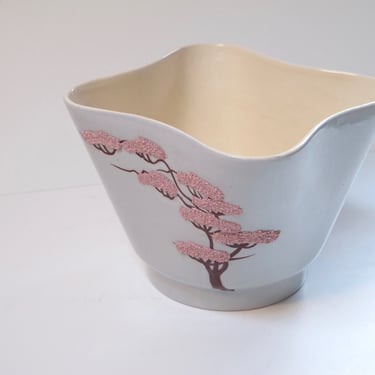Vintage Japan Planter Retro Japanese Plant Pot Cherry Blossoms Gray Pink 50s Retro Ceramic Planter Mid Century Gray California Pottery 