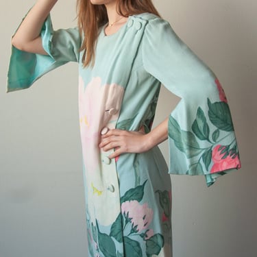 710d / hanae mori long floral kimono style gown / s / m 