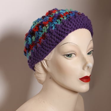 1970s Multi-Colored Handmade Crochet Winter Stocking Cap Hat 