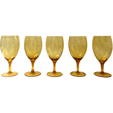 Vintage Mid Century Modern Empoli set of 5 glass goblets drinking glasses bar wine amber Italian Retro Vintage Italy 