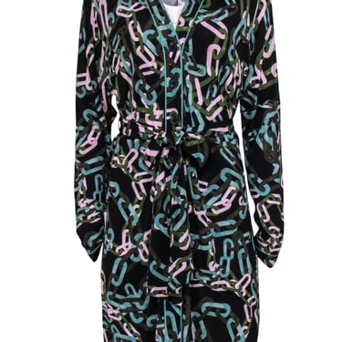 Diane von Furstenberg - Multicolored Chain Print Collared Button-Front Dress Sz S