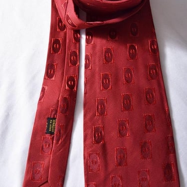 30's Red Art Deco Men's Necktie 1940's Vintage Antique Damask Rayon Suit Tie, Mid Century 