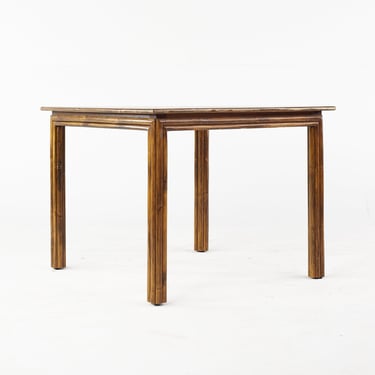 McGuire Mid Century Walnut and Rattan Square Dining Table - mcm 
