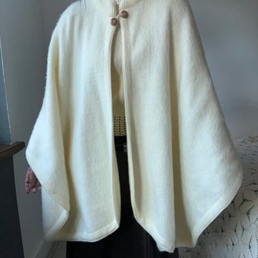 vintage alpaca wool soft cream open fit cape poncho 