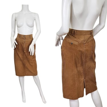 1980s Tan Cotton Corduroy Pencil Skirt I Sz Sm I Sk Wear 