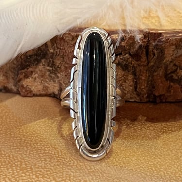 LIKE MIDNIGHT Navajo Silver and Onyx Ring | Large Statement Black and Sterling Silver | Navajo Native American, Southwestern | Mult Sizes 