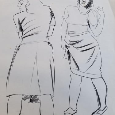 Mid-Century Modern Original Female Sketch by Herman Volz 