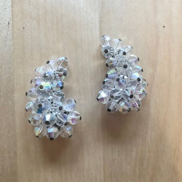 Large Crystal Bead Crawler Earrings - 1960s 