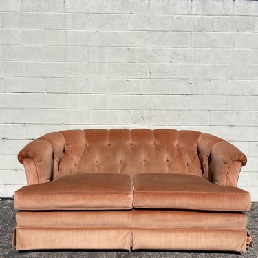 Vintage Tufted Loveseat Sofa Hollywood Regency Antique Chesterfield Couch Glam Lounge Seating Settee Bohemian Boho Chic Design Bedroom Bench 