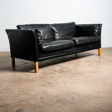 Mid Century Danish Modern Sofa Couch 2 Seat Borge Mogensen Leather Black Settee