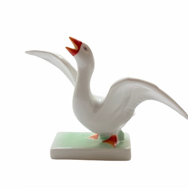 Vintage Herend figurine Goose honking, Hand painted Hungarian porcelain Waterfowl collection 5038 