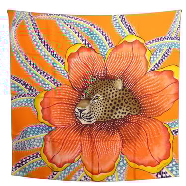 HERMES- "Baobab Cat" Print Silk Twill Scarf