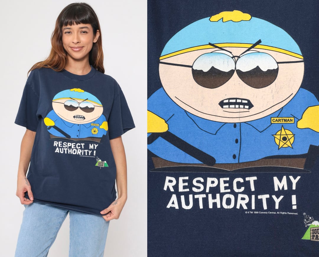 90s South Park T-Shirt Cartman Respect My Authority Tshirt 90s South Park T-Shirt Cartman Respect My Authority Tshirt