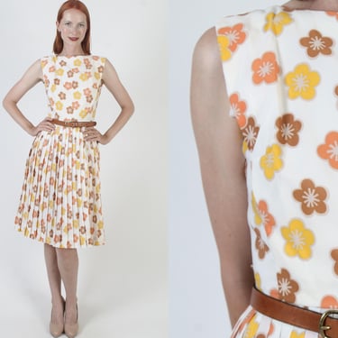 Vintage 50s Sundress, Pleated Full Skirt, Sleeveless Tank Bodice, Womens Swing Mini, Rockabilly Style 