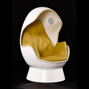 Restored Vintage Mid-Century Modern Panasonic Stereo Egg Chair in Yellow Leather 