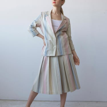 vintage Striped cotton pastel skirt suit / sz S 