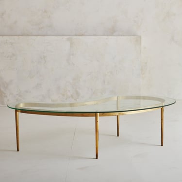 Brass & Glass Kidney Coffee Table, Italy 1970s