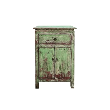 Distressed Pastel Light Green 2 Doors End Table Nightstand ws4497E 