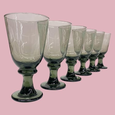 Vintage Libbey Water Goblets Retro 1970s Mid Century Modern + Nova + Smokey Gray + Glass + Set of 6 + Kitchen + Drinking + Iced Tea Glasses 