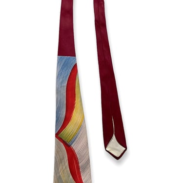 Vintage 1940s Hand Painted Neck Tie ~ Rockabilly ~ VLV ~ Tiki / Atomic 