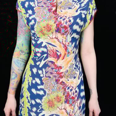 INCREDIBLE Vintage 1940's Cold Rayon Wild Psychedelic Floral Hawaiian Dress - size Small 