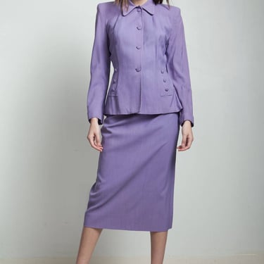 vintage 40s skirt suit purple periwinkle nipped waist MEDIUM M 