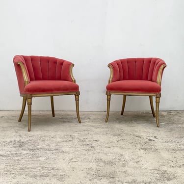 Coral Velvet Scalloped Back Chair