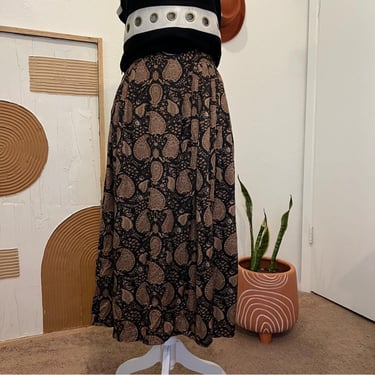 Vintage 90s Moody Floral Paisley Print Rayon Midi Skirt 